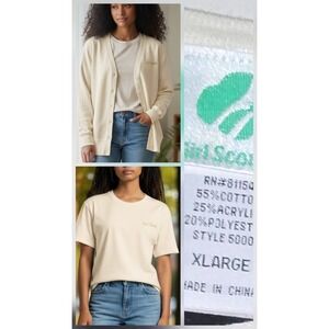 New Girl Scouts Women's Cardigan Sweater Uniform Cream Size XL 44x23